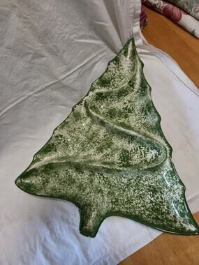 Vtg Atlantic Mold Ceramic Christmas Tree Divided Dish 15"